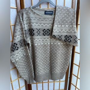 Puritan Nordic Geometric Long Sleeve Knit Grandpa Sweater Size L Grey Christmas